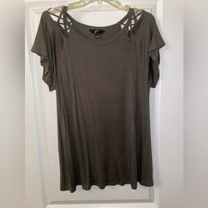 Olive Green Relaxed Fit Cut Out Top